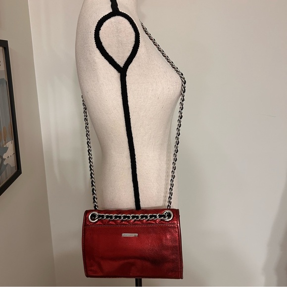 Rebecca Minkoff Red Leather Metallic Quilted Flap Bag Crossbody / Shoulder Bag - Picture 4 of 10